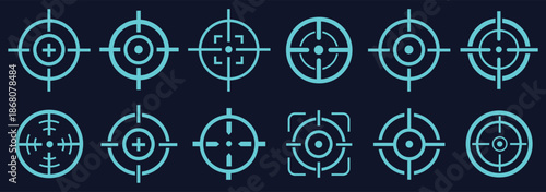 Target icon set. Goal aim accuracy focus objective success. Solid icon collection.