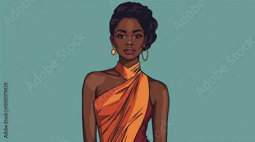 Beautiful African Female Character with dress Vector Illustration.