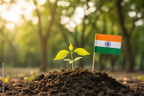 patriotic symbol of growth with tricolor flag and green sprout representing india’s future