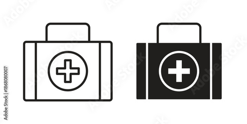 First aid kit icons. Line Art Style Design Isolated On White