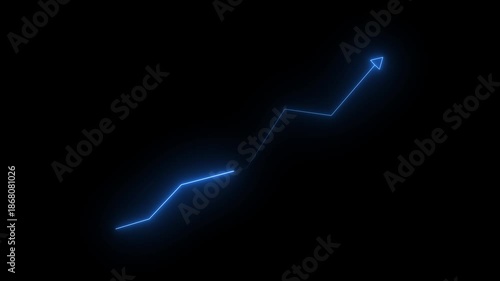 Glowing Blue Neon Arrow Graph Line Chart Increasing Trend on Black Background for Business Finance and Data Analysis