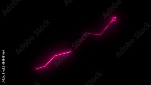 Glowing Pink Neon Arrow Graph Line Moving Upward on Black Background for Business Growth and Success Concepts