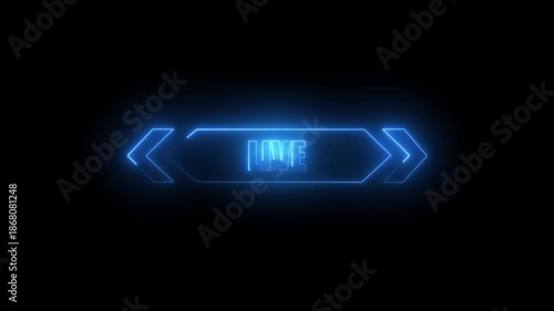 Glowing Blue Neon Live Stream on Dark Background with Arrow Pointers neon sign blue glow
