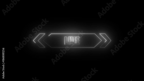 Glowing Neon Live Streaming with Arrow Indicators on Black Background for Online Broadcast and Social Media