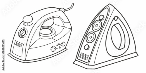A vector graphic illustration of two irons in a minimalist line art style
