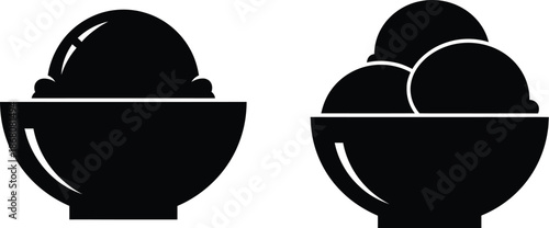 Two bowls of ice cream in a minimalist style on transparent background silhouette