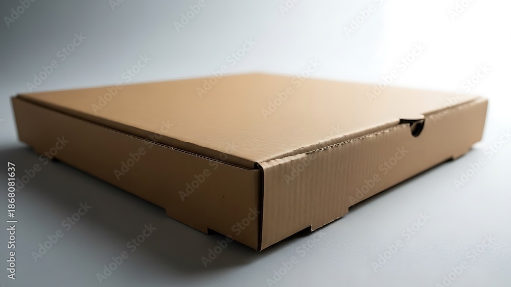 Naklejka premium Blank square cardboard pizza delivery box on a plain surface