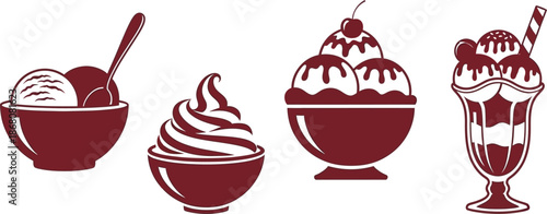 Four dessert options including ice cream and soft serve on transparent background silhouette