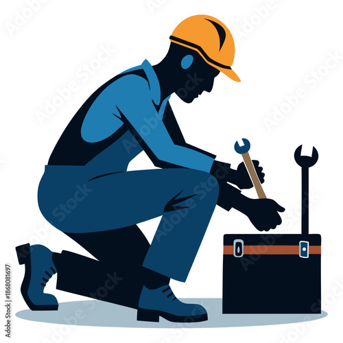 Mechanic Repairing Equipment Flat Vector Illustration Maintenance Concept
