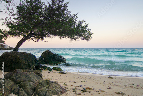 Sea wave over coast , San wan Beach is nearly Ta Waen Beach , Koh larn ,Pattaya