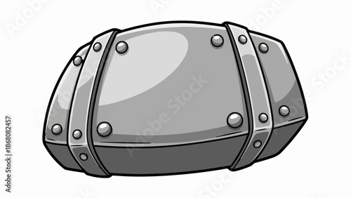 A metallic barrel with riveted bands and a shiny surface, presented on a white background