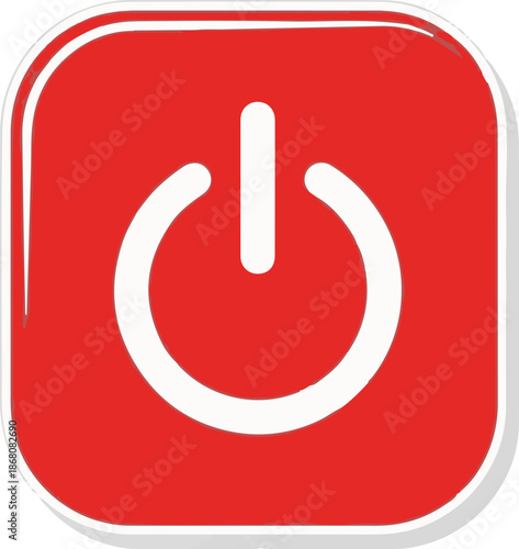 A minimalist red square button with a white power symbol