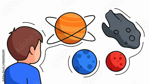 A person contemplates celestial bodies and space