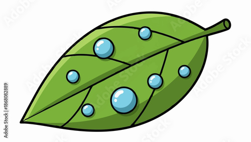 A green leaf with dew drops