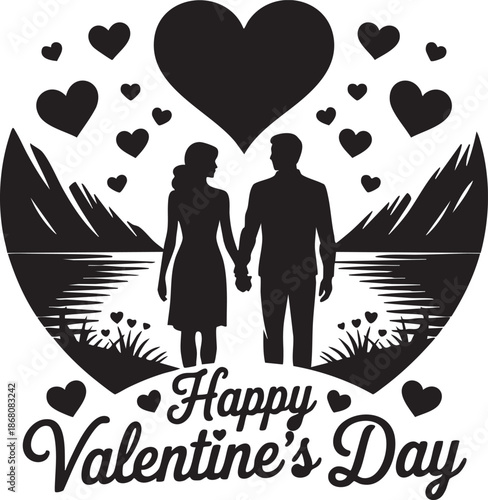 Vector of couple with moonlight silhouette black vector