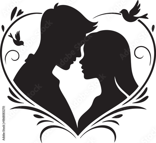 Husband and Wife on Cycle with Heart Shaped Balloons Vector Illustration