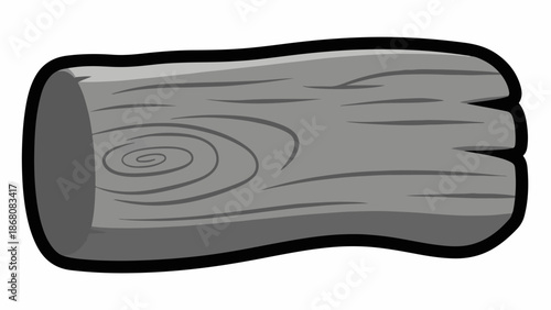 A grey cartoon log with a thick black outline and visible wood grain
