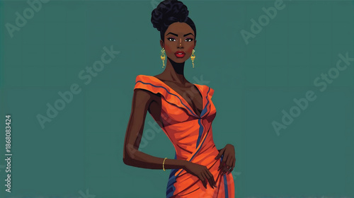 Beautiful African Female Character with dress Vector Illustration.