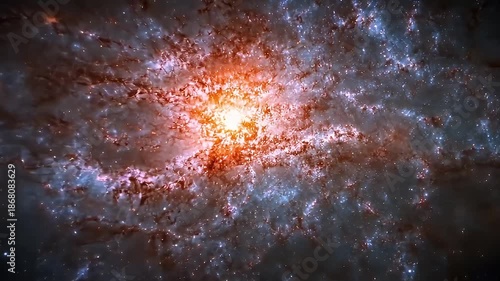 Vibrant Orange Nebula With Swirling Blue Gas Clouds Illuminated By A Bright Stellar Core In Deep Space Cosmos Exploration