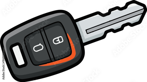 A modern car key with two buttons and an orange accent