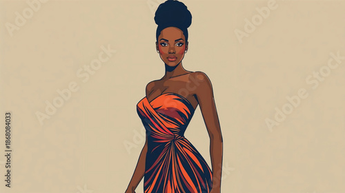 Beautiful African Female Character with dress Vector Illustration.