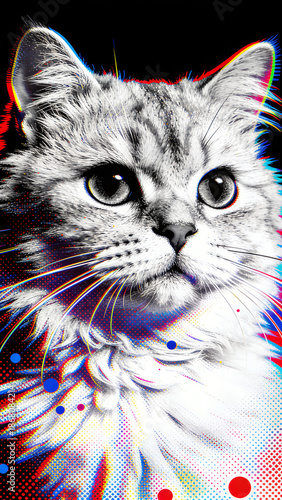 Black and white cat in pop art painting