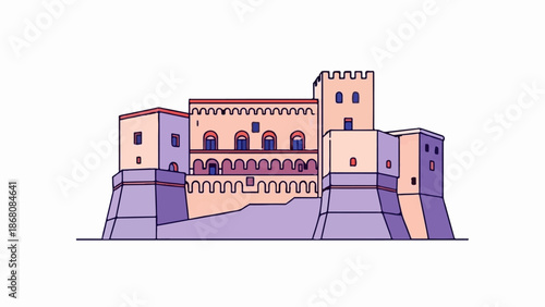 A fortress with multiple towers and crenellations, constructed from colorful geometric shapes