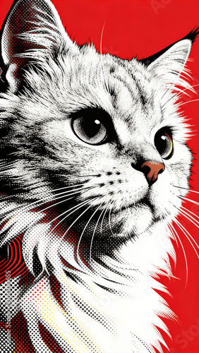 Black and white cat in pop art painting