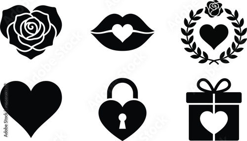 Elegant collection of black silhouette love and romance icons vector design