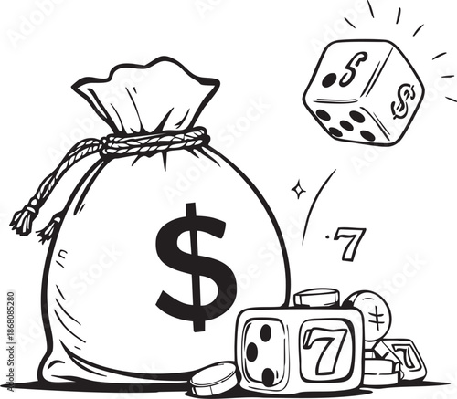 Vector illustration of a money bag icon featuring a dollar sign symbol for business, finance, and banking wealth concepts representing cash investment and financial success in currency exchange