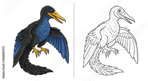 Pterosaur Flying Creature Coloring Page Featuring Prehistoric Pterodactyl Line Art