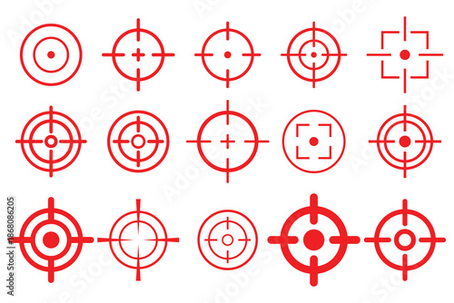 Red target icon. Set of success target icons. Red Target icons. Isolated gun shoot aim set. Bullseye vision collection. Target Icon Set. Vector Illustration.