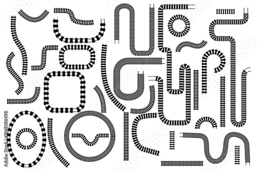 Railway icon set. Railroad icon. Modern design flat style vector. railway track silhouette, rail way lines vector illustration.