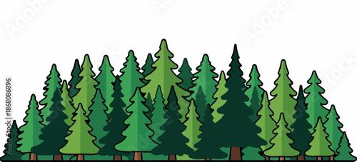 Φωτογραφία A dense, stylized forest of evergreen trees in varying shades of green