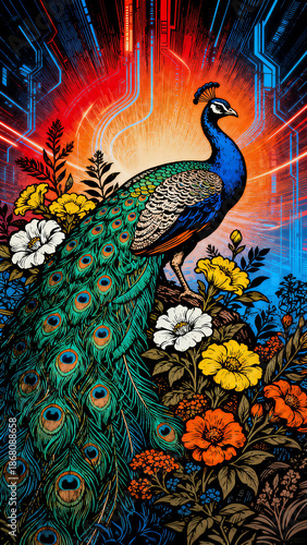 A peacock standing in the garden