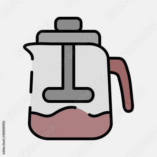Icon french press. Coffee shop elements. Icon in filled line style.