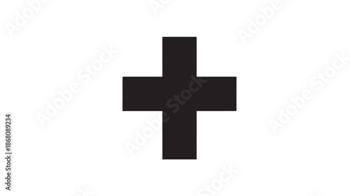 Black Plus Sign on White Background in Minimalist Style with High Contrast Lighting for Medical Symbol