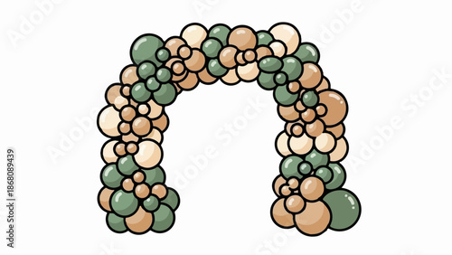 A festive balloon arch in muted greens and browns, perfect for parties