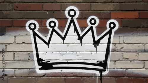 Graffiti Crown Painted on Brick Wall.