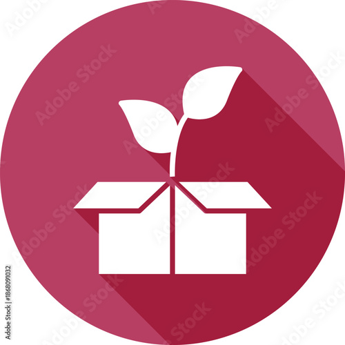 Red circle icon with white box and green sprout growing out