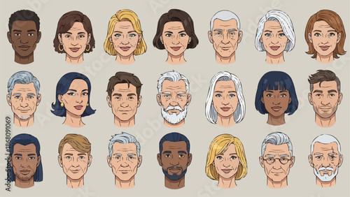 Diverse Group of People Faces Portrait Collection.