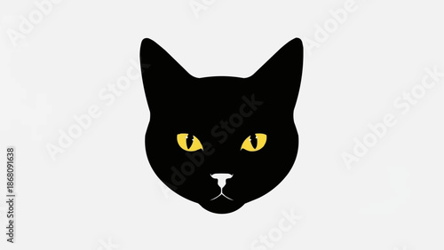 Black Cat Face with Yellow Eyes Minimalist Graphic.