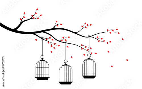 Bird cages on tree branch