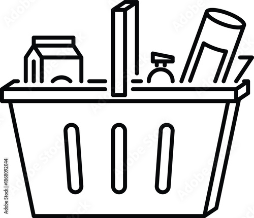 shopping basket with groceries and household items inside