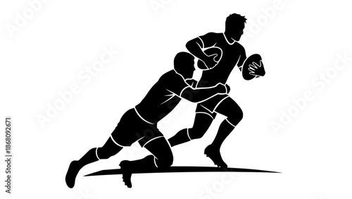 Two rugby players in action on the field with ball