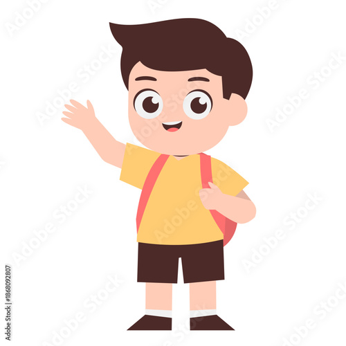 Cute Kid Carrying Backpack Character