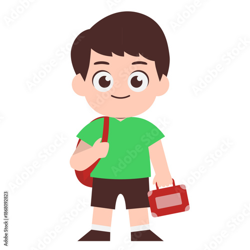 Cute Kid Carrying Backpack Character