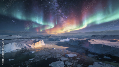 Arctic glaciers and aurora