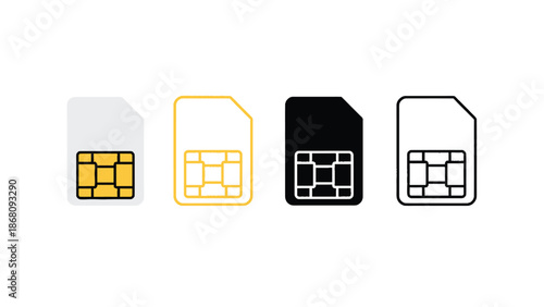 Four different colored SIM card icons on a white background