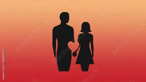 A vector graphic illustration of a loving couple holding hands with a heart